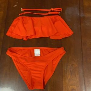 Bandeau ruffled bikini top and bottom